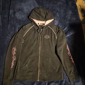 Harley-Davidson Black Zip Hoodie with Pink Accents